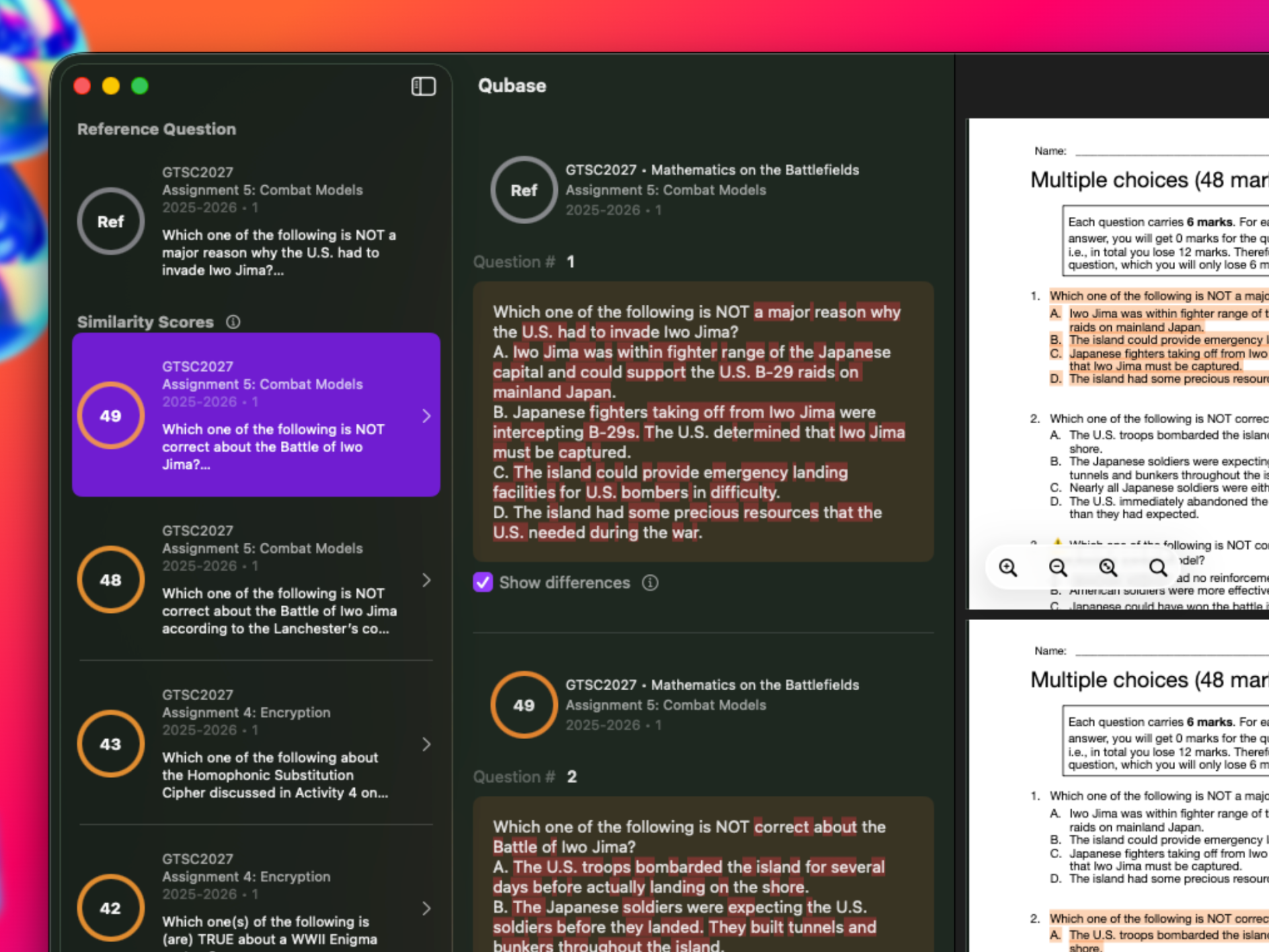 Database search screen
